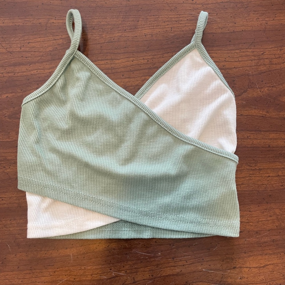Shein teal and white crossed cropped tank top